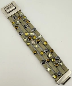 HEET SILVERTONE SWAROVSKI CRYSTAL 4 STRAND LEATHER 7” BRACELET K86B - Picture 1 of 5