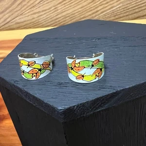 Conjunto Vintage Años 70 LadyBug Pendientes Fino Metal Pequeño Aro Estilo Art Deco  - Imagen 1 de 8