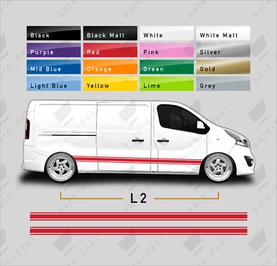 Se adapta a Vauxhall Opel Vivaro L2 LWB - Calcomanías adhesivas de vinilo a rayas laterales para furgoneta cámper - Imagen 1 de 4
