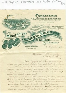 Dépt 37 - Chateaurenault - Très Belle Entête Manufacture de Chaussures de 1906 - Bild 1 von 1