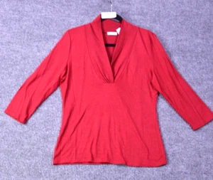 Liz & Co. Blouse Shirt Women Large Red Rayon V neck Career Professional Layer - Picture 1 of 12