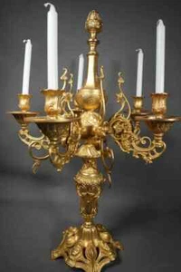Excepcional candelabro francés Luis XV de bronce dorado cinco velas de 30 pulgadas de alto - Imagen 1 de 14