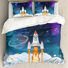 Space Rocket Blast Off Quilt Duvet Cover Set Full Pillowcase Bedclothes
