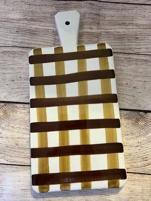 "Tabla de cortar pan de cerámica de colección hecha en Italia blanca marrón entrecruzada 13,5 x 6,5""" Foto 1 de 4