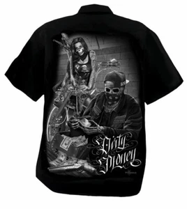 Camisa de trabajo DGA David Gonzales Art Bonnie & Clyde Dirty Money Biker abotonada - Imagen 1 de 3