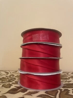 4 Rolls Red Ribbon 50 Yds 1.5 Inches Wide  Polyester Satin Christmas Craft - Image 1 of 4