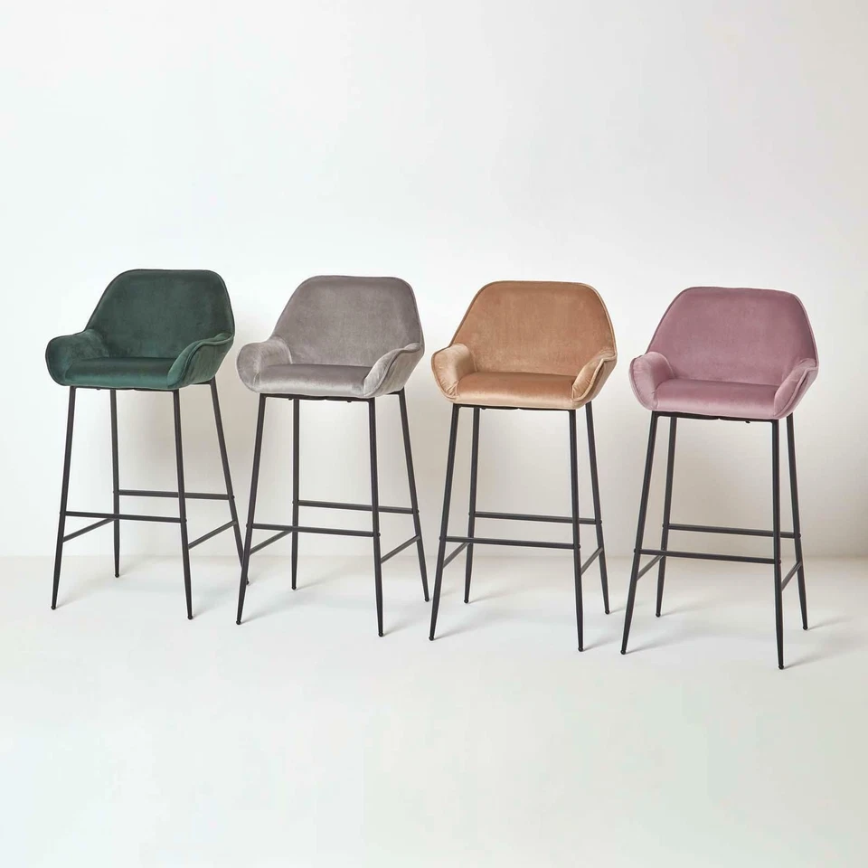Velvet Bar Stool Chair On-Trend Kitchen Breakfast Bar Stool with Backrest - Image 1 of 1