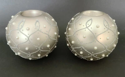 HANDCRAFTED Sorelle Set 2 CHRISTMAS Ornament CHAMPAGNE Tea Light Candle Holder Votive 4.5"