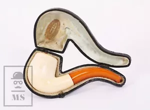 Antique Sea Foam / Meerschaum & Ambre Tobacco Pipe With Case - Made in France - Foto 1 di 10