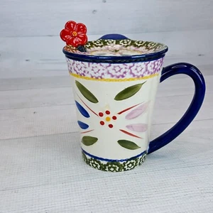TEMPTATIONS Old World Oven Ware Coffee Mug Cup w Coaster Lid & Spoon Floral - Picture 1 of 11