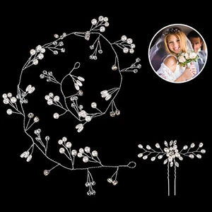 Kristall Braut Stirnband Handarbeit Perle Kristall Hochzeit Kopfschmuck mit Haarnadeln - Bild 1 von 7