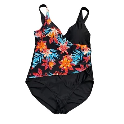 Traje de baño Jaclyn Smith 14 de una pieza sobrepelliz cuello en V estampado tropical copa moldeada Foto 1 de 4