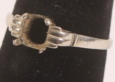 Vintage Art Deco 18k White Gold Engagement Setting Only Ring Size 6 - Image 1 of 4