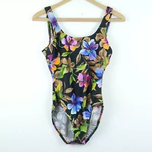 Vintage Large Swimsuit 90s Floral Low Back High Cut Bathing Suit One Piece - Picture 1 of 7