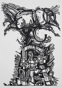 Gravura/Linocut by Alvaro Apocalypse (1937-2003). Carlos Drummond de Andrade. - Picture 1 of 5