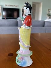 Vintage Quan Yin Sculpture in Chinese Porcelain Hand Painted Spiritual Figure