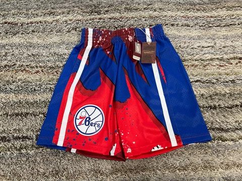NBA Philadelphia 76ers Mitchell & Ness Blue Red Shorts Mens M Medium $100 Cover