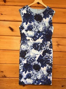 Abito TAHARI tubino smanicato elasticizzato blu stampa floreale chiusura zip taglia-14 - Foto 1 di 4