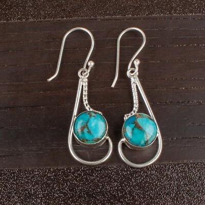 Blue Copper Turquoise Gemstone 925 Sterling Silver Earring Handmade jewelry - Image 1 of 3