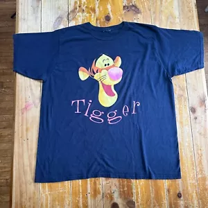 Vintage Winnie The Pooh Tigger Big Face Print T Shirt 2XL Blue Spellout VTG - Imagen 1 de 8