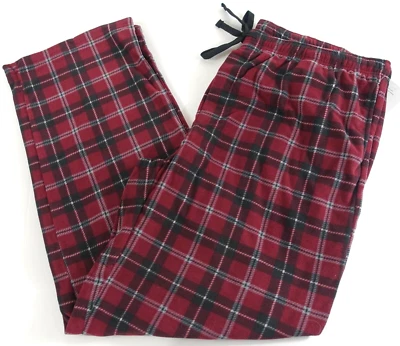 Croft and Barrow Men Pajama Pants Small Extra Soft Fleece Pockets Wine Plaid - Image 1 of 4