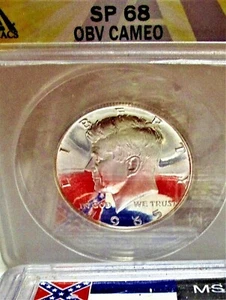 IMPRESIONANTE 1965 ANACS SP 68 OBV CAMAFEO SMS PLATA KENNEDY MITAD! *¡EXCELENTE POP! RARO! - Imagen 1 de 14