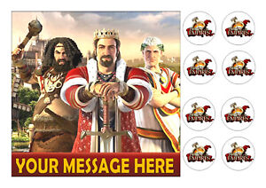 FORGE OF EMPIRES  PERSONALISED SQ EDIBLE ICED ICING 7.5 ins  + 8 CUPCAKE TOPPERS