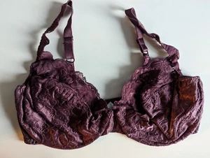 Vtg Olga Bra Second Skin Satin Band Lace Cup Full Coverage UW Plum Purple 36D - Picture 1 of 6