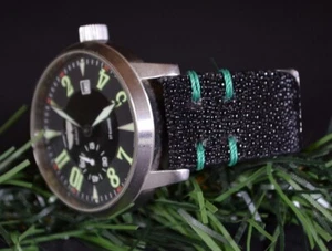 PULSERA RELOJ 22 20 18MM VERDE RAYAS AUTÉNTICAS MA CORREA HECHA A MANO PARA SEIKO ETC - Imagen 1 de 12