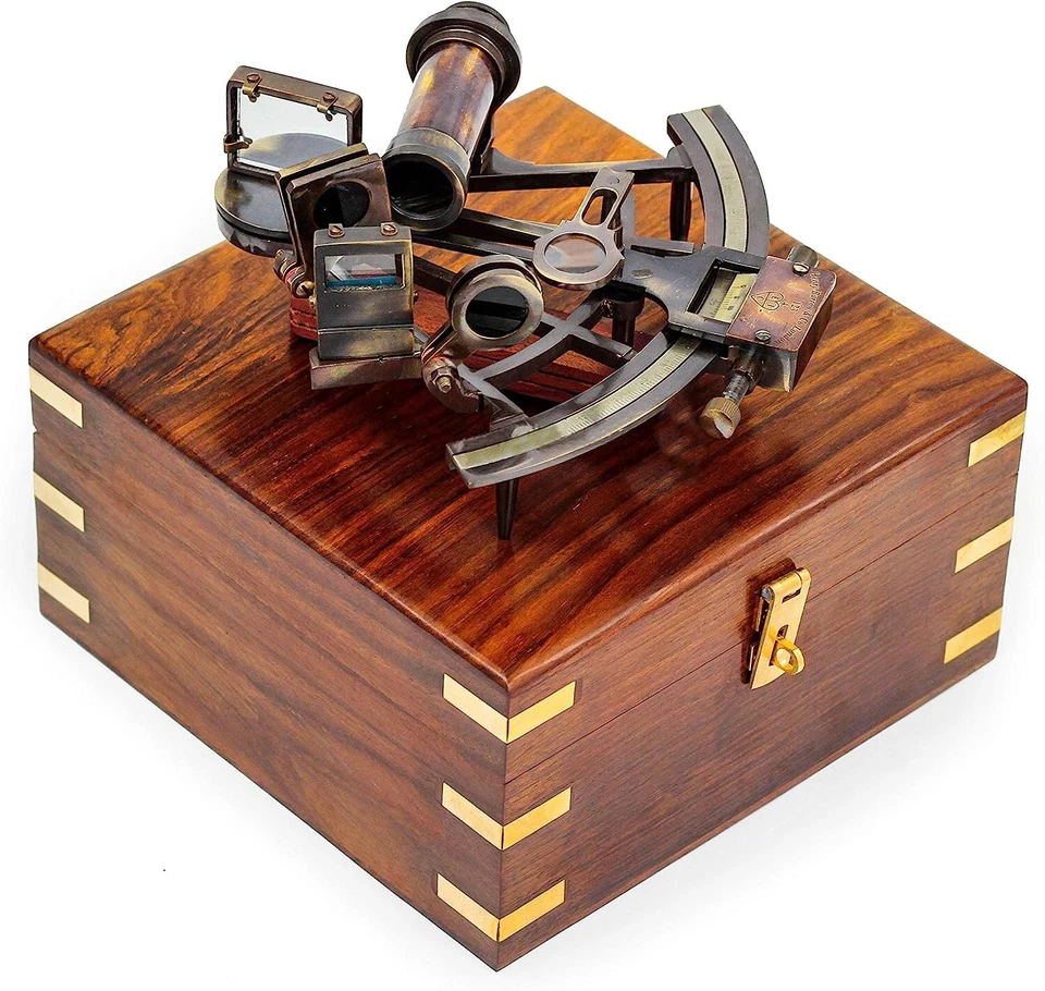 9" Vintage Solid Antique Brass Nautical Functional Maritime Sextant - Image 1 of 4