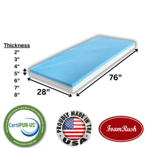 FoamRush 28" x 76" Cool Gel Memory Foam Seat Cushion Replacement Medium Firm USA - Picture 1 of 12