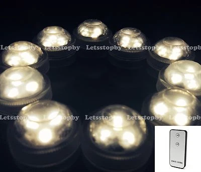 10 piezas LED BLANCO CÁLIDO Vela de Té Luz Sumergible con Jarrón Remoto Floral Boda Foto 1 de 4