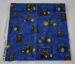 100% cotton fabric fat quarter MAKOWER UK 111 tractors RED GREEN YELLOW BLUE - Picture 1 of 3