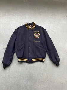 Giacca vintage anni 40 Varsity lana butwin punto catena baseball giallo navy - Foto 1 di 16