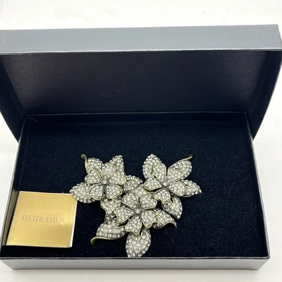 Heidi Daus Floral Trio Trembler  Brooch Bronze Crystal in Original Display Box - Image 1 of 4