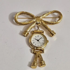 Spilla fiocco vintage spilla orologio donna 23mm tono oro  - Foto 1 di 14