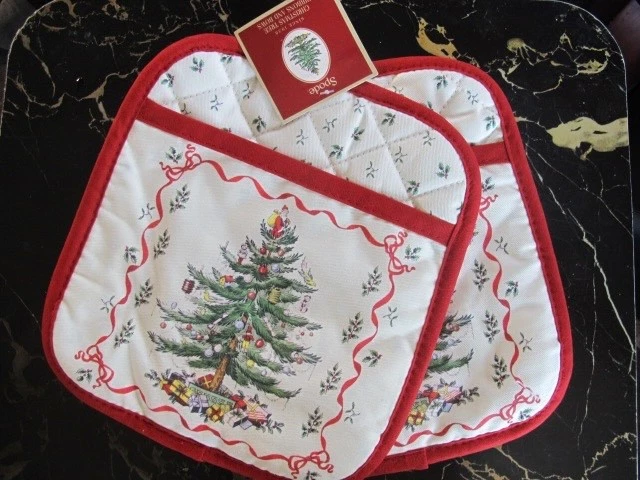 JUEGO DE 2 PORTA MACETAS DE COCINA SPODE ÁRBOL DE NAVIDAD - RESPALDO ANTIDESLIZANTE - NUEVO - ENVÍO GRATUITO. Foto 1 de 3