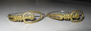 Vintage Skeleton Metal Hoop Earrings Gold Tone Pierced Wire Halloween Gothic - Picture 1 of 13