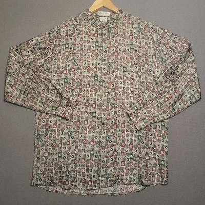 Montage Pour Homme Men's Medium Band Collar Geometric Print Silk Button Up Shirt - Image 1 of 4