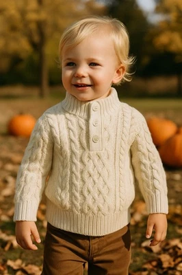 Suéter Gap Bebé Niños 4T Marfil Tejido con Cable Cuello Simulado Pescador Preppy Foto 1 de 4