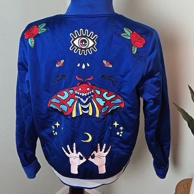 Adidas originals royal blue moth butterfly eye satin bomber moto jacket coat - Image 1 of 2