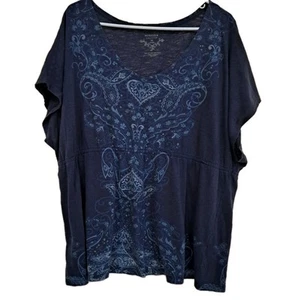 Sonoma 2X Empire Elastic Waistband Paisley Print Navy Blue Light Blue Boho Top - Picture 1 of 17