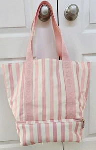 Victoria’s Secret Cooler Bag Tote Iconic Pink White Striped Beach Bag NWOT - Picture 1 of 9