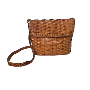 Borsa a tracolla LJS Collection vintage tessuto pelle marrone pieghevole anni 70 80 - Foto 1 di 13