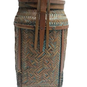 Vintage Woven Wicker Basket Turquoise Boho Farmhouse Picnic Storage Flower Decor - Picture 1 of 11