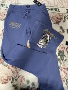 Ed Hardy NYC Pale Blue Tube Top & Flared Pants Set Women’s Y2K Tattoo | Size M - Picture 1 of 2