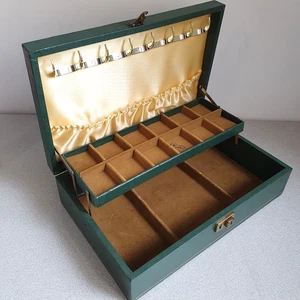 Vintage MELE Jewellery Box Faux Leather Made In USA Velvet Lining WITH KEY - Picture 1 of 12