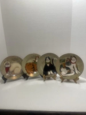 Sakura Salad/Dessert Plates Holiday Cozy Cats Stoneware Christmas (set of 4) - Image 1 of 4