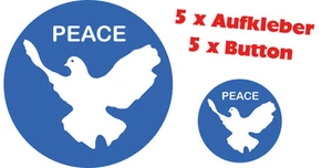 PEACE Friedenstaube  5 Aufkleber + 5 Button Set - Bild 1 von 1