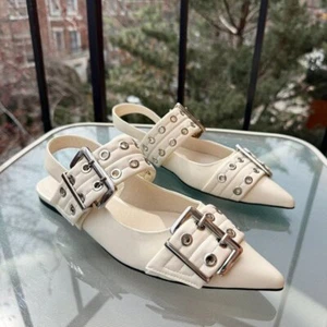 Neu Jeffrey Campbell Lilly Schnalle Debb Slingback flache Schnalle Schuhe cremefarben US 8 - Bild 1 von 13